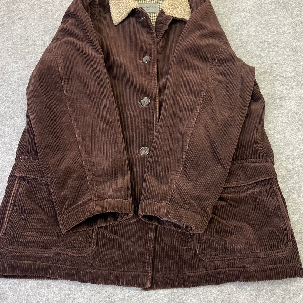 Vintage Eddie Bauer Womens Brown Corduroy Barn Jacket M Teddy Collar Y2K - Picture 9 of 16